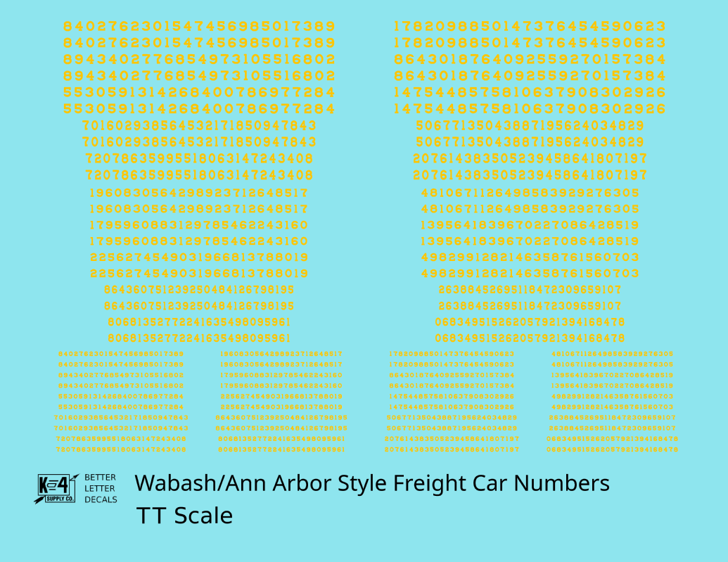 Wabash Style Numbers  White 9, 7 and 4 Inch Renumber