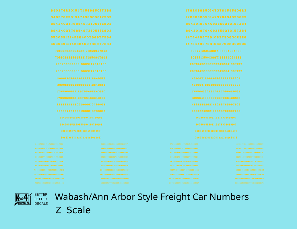 Wabash Style Numbers  White 9, 7 and 4 Inch Renumber