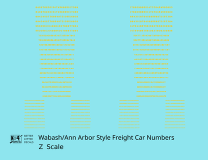 Wabash Style Numbers  White 9, 7 and 4 Inch Renumber