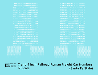 ATSF Santa Fe Style 7 Scale Inch Railroad Roman Freight Car Numbers