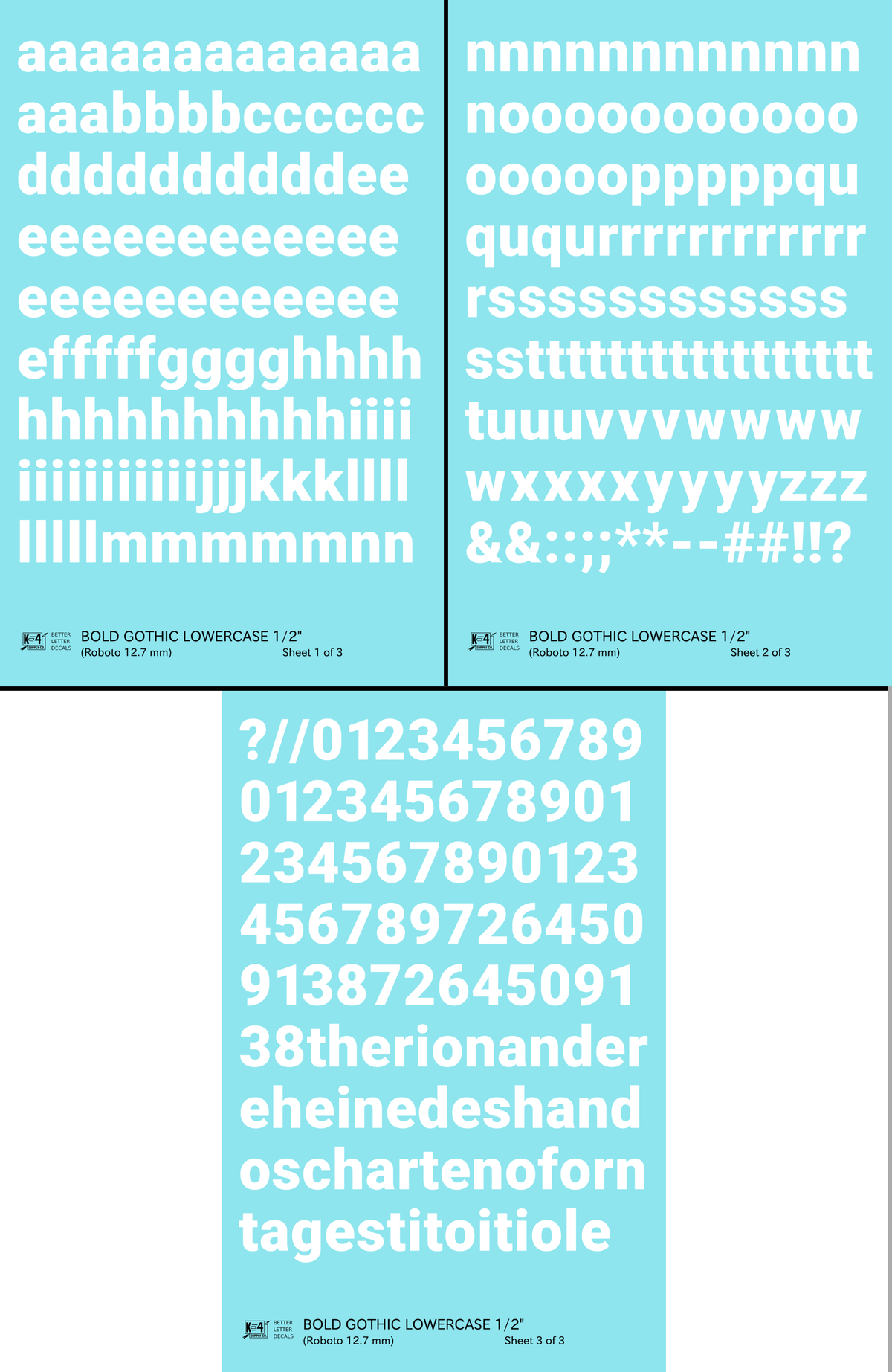 Lowercase Bold Gothic Letter Number Alphabet