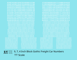 Block Gothic Freight Car Numbers  White 9, 7 and 4 Inch Renumber