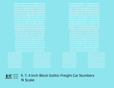 Block Gothic Freight Car Numbers  White 9, 7 and 4 Inch Renumber