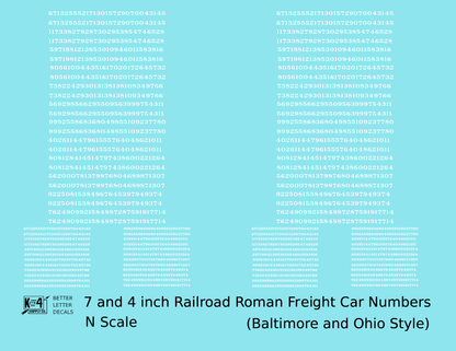 B&O Baltimore and Ohio Style 7 Scale Inch Railroad Roman Freight Car Numbers