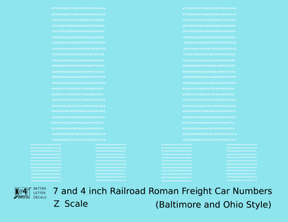 B&O Baltimore and Ohio Style 7 Scale Inch Railroad Roman Freight Car Numbers