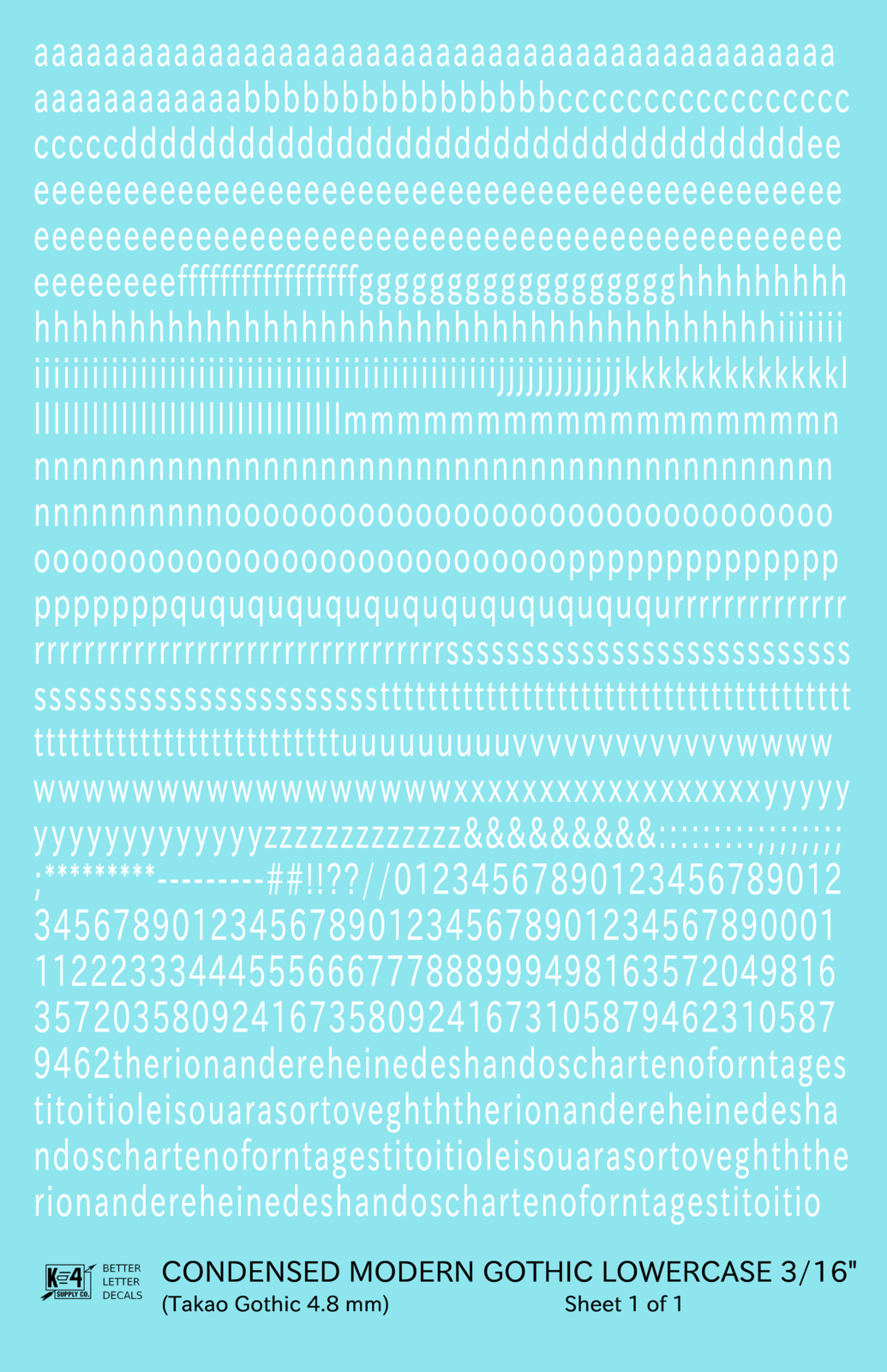 Lowercase Condensed Modern Gothic Letter Alphabet