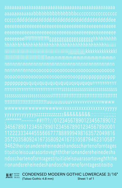 Lowercase Condensed Modern Gothic Letter Alphabet
