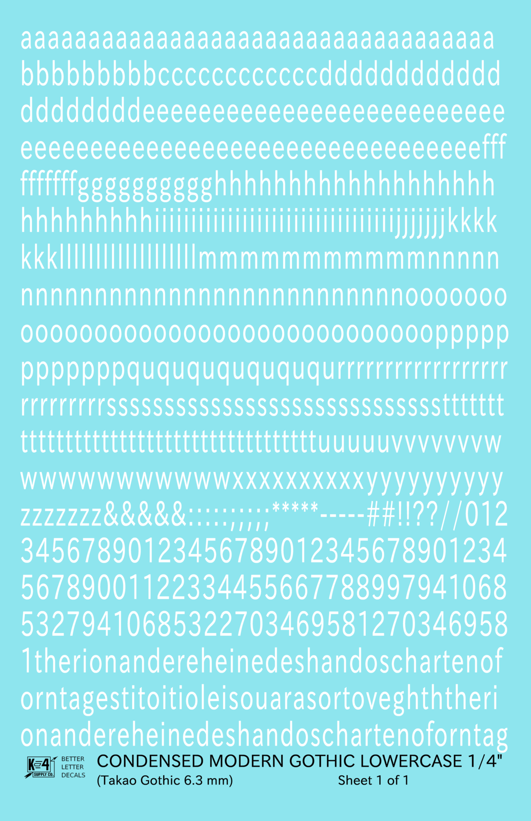 Lowercase Condensed Modern Gothic Letter Alphabet