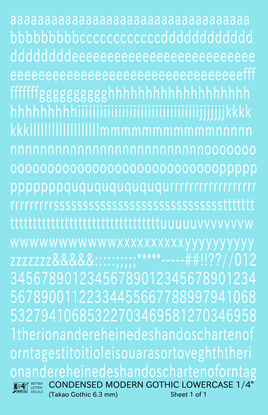 Lowercase Condensed Modern Gothic Letter Alphabet