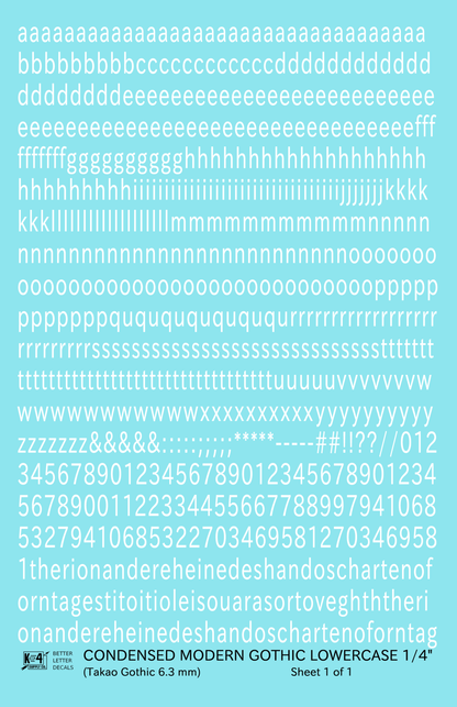 Lowercase Condensed Modern Gothic Letter Alphabet