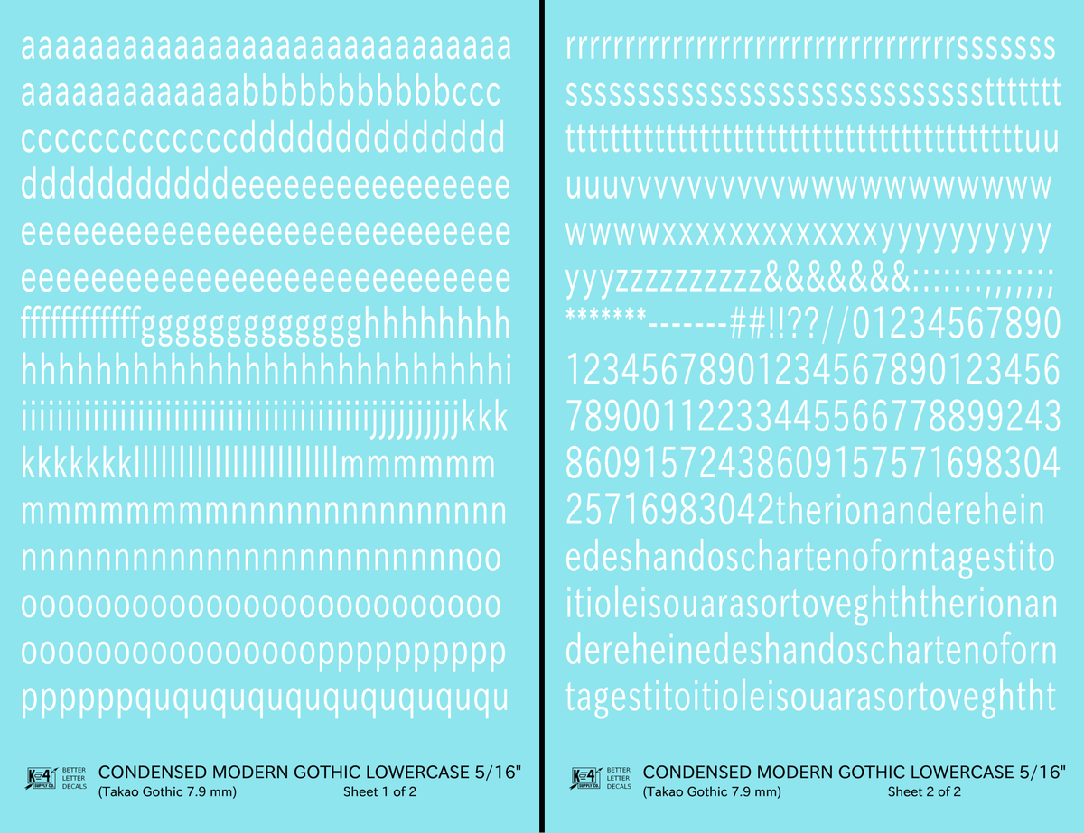 Lowercase Condensed Modern Gothic Letter Alphabet