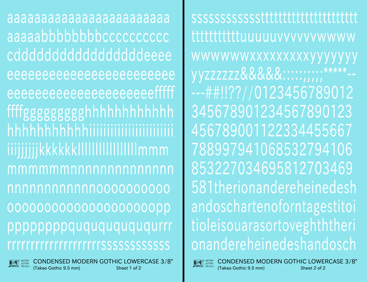 Lowercase Condensed Modern Gothic Letter Alphabet
