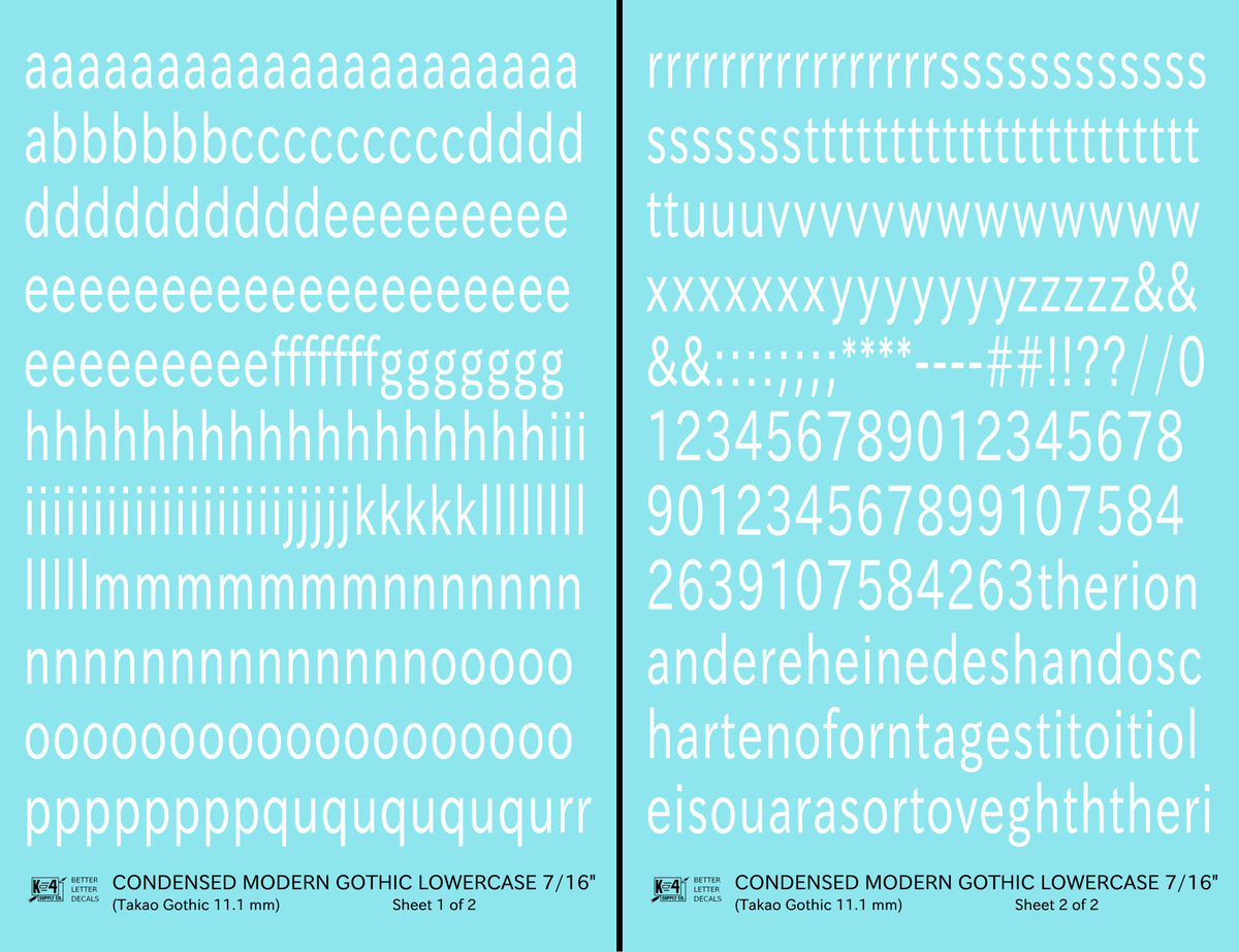 Lowercase Condensed Modern Gothic Letter Alphabet