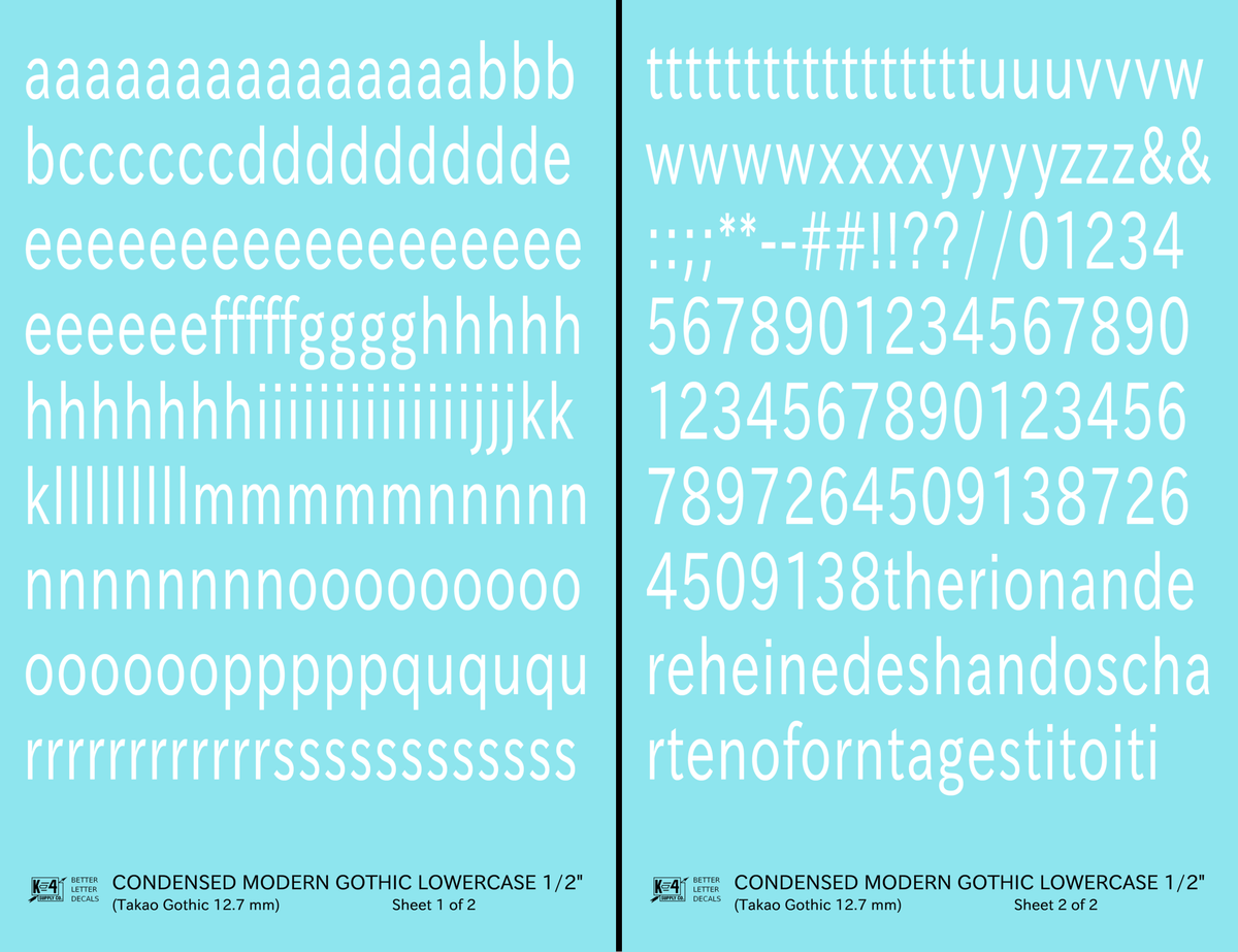 Lowercase Condensed Modern Gothic Letter Alphabet