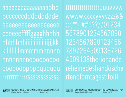 Lowercase Condensed Modern Gothic Letter Alphabet