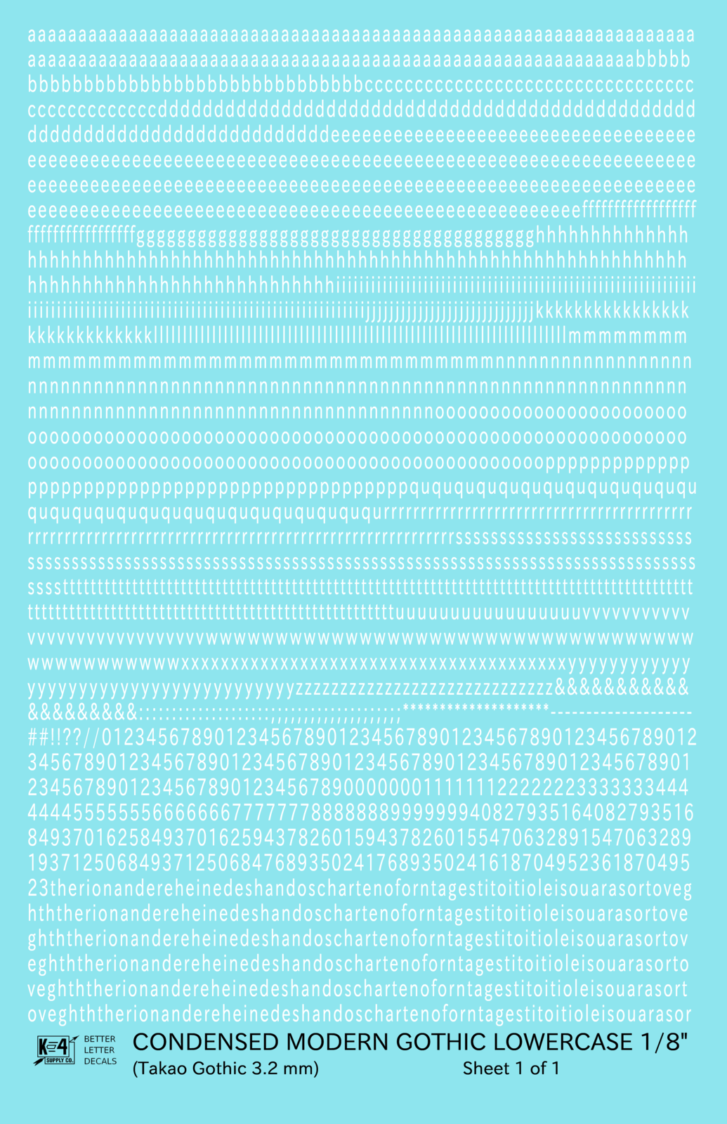 Lowercase Condensed Modern Gothic Letter Alphabet