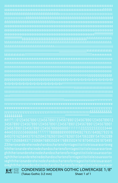 Lowercase Condensed Modern Gothic Letter Alphabet