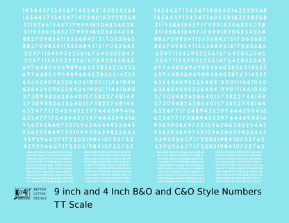 B&O, C&O Baltimore/Chesapeake and Ohio 9 Scale Inch Futura Style Freight Car Numbers