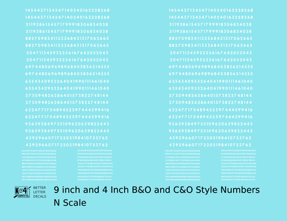 B&O, C&O Baltimore/Chesapeake and Ohio 9 Scale Inch Futura Style Freight Car Numbers