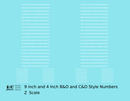 B&O, C&O Baltimore/Chesapeake and Ohio 9 Scale Inch Futura Style Freight Car Numbers