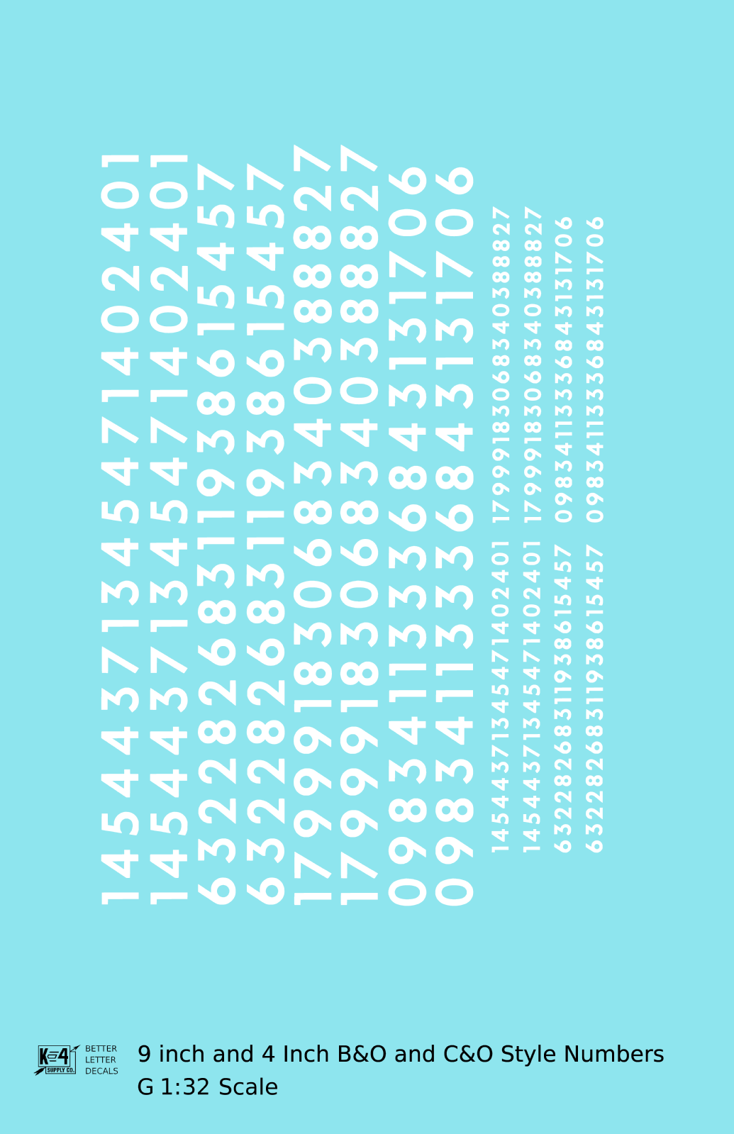 B&O, C&O Baltimore/Chesapeake and Ohio 9 Scale Inch Futura Style Freight Car Numbers