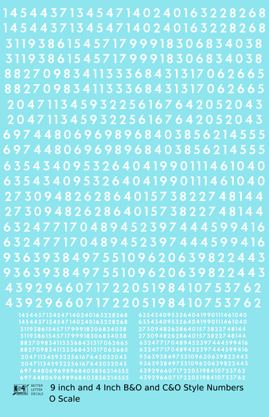 B&O, C&O Baltimore/Chesapeake and Ohio 9 Scale Inch Futura Style Freight Car Numbers