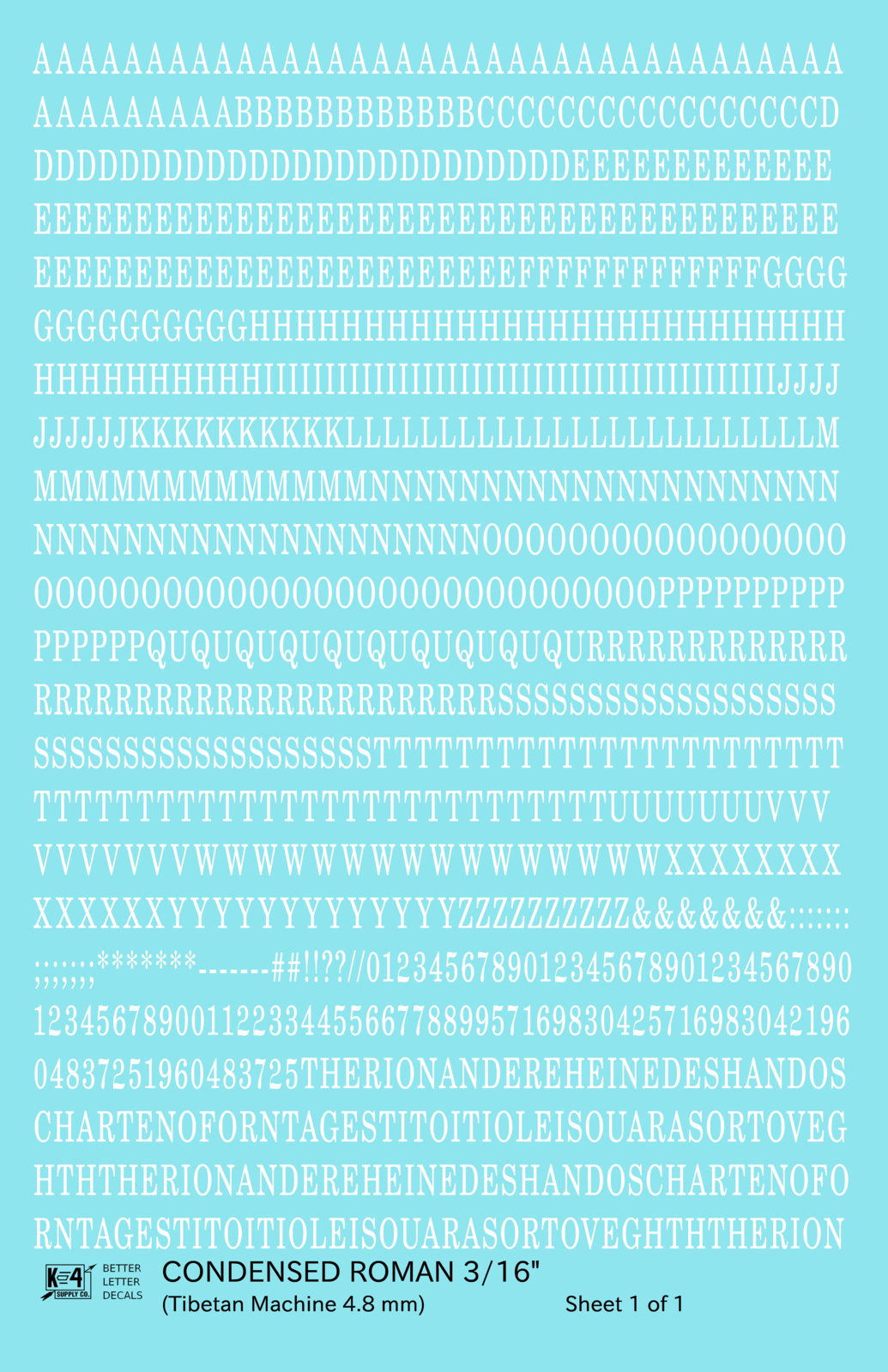 Condensed Roman Letter Number Alphabet