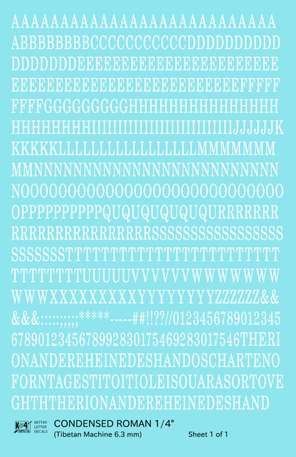 Condensed Roman Letter Number Alphabet