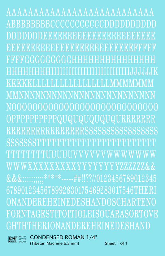 Condensed Roman Letter Number Alphabet