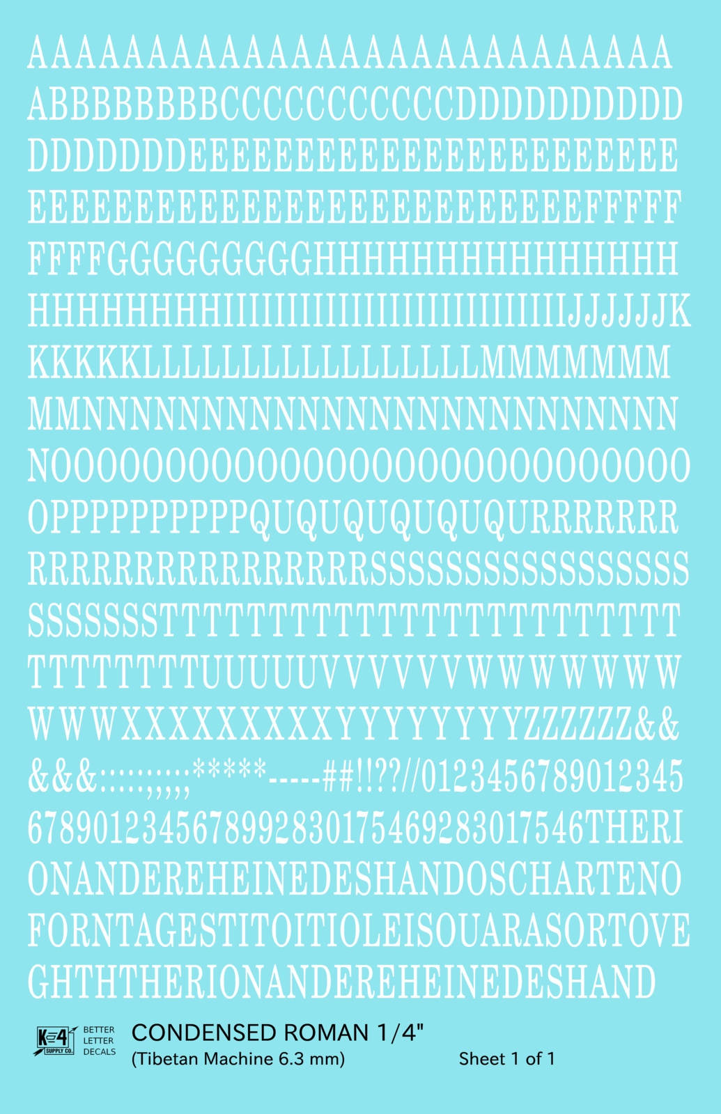 Condensed Roman Letter Number Alphabet