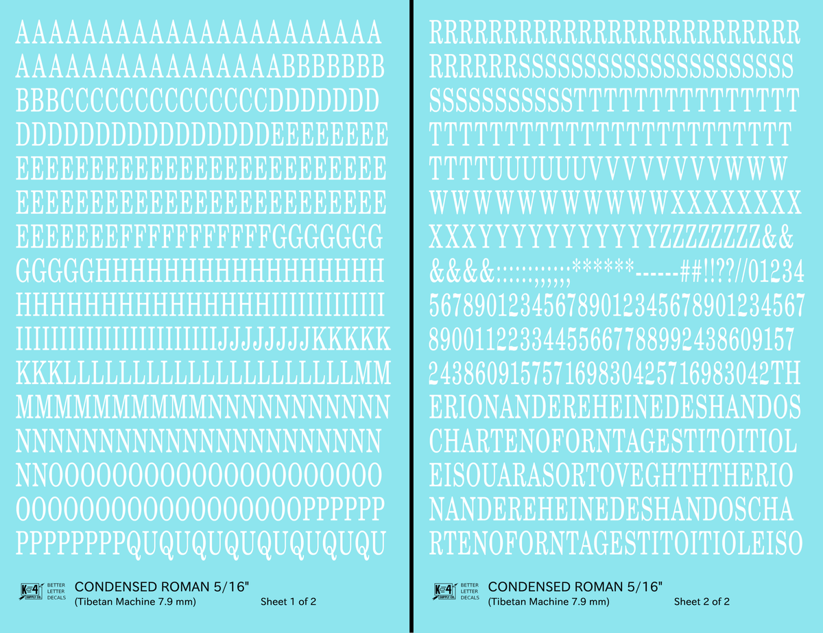 Condensed Roman Letter Number Alphabet