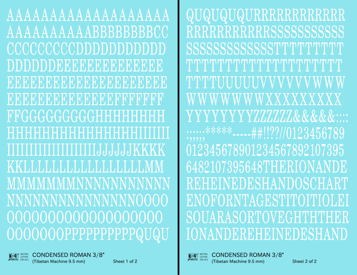 Condensed Roman Letter Number Alphabet