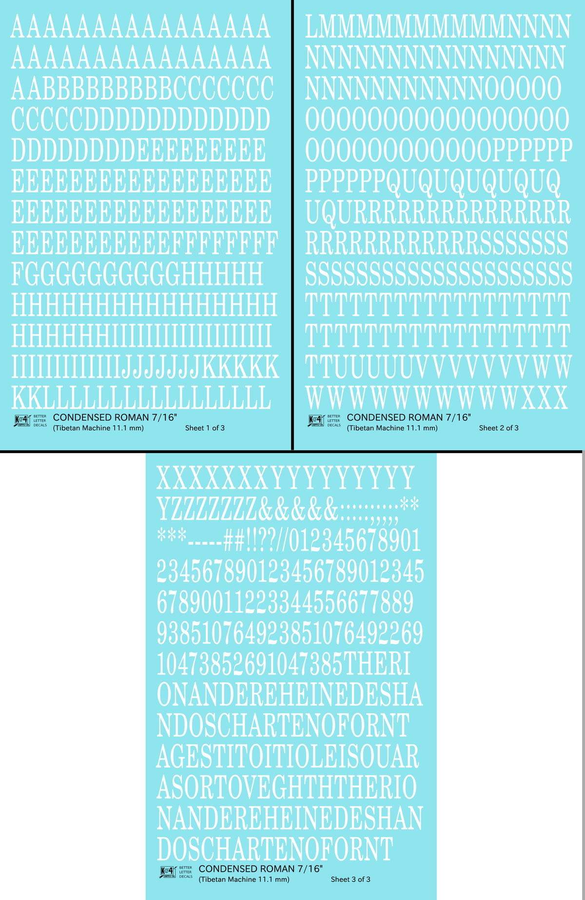 Condensed Roman Letter Number Alphabet