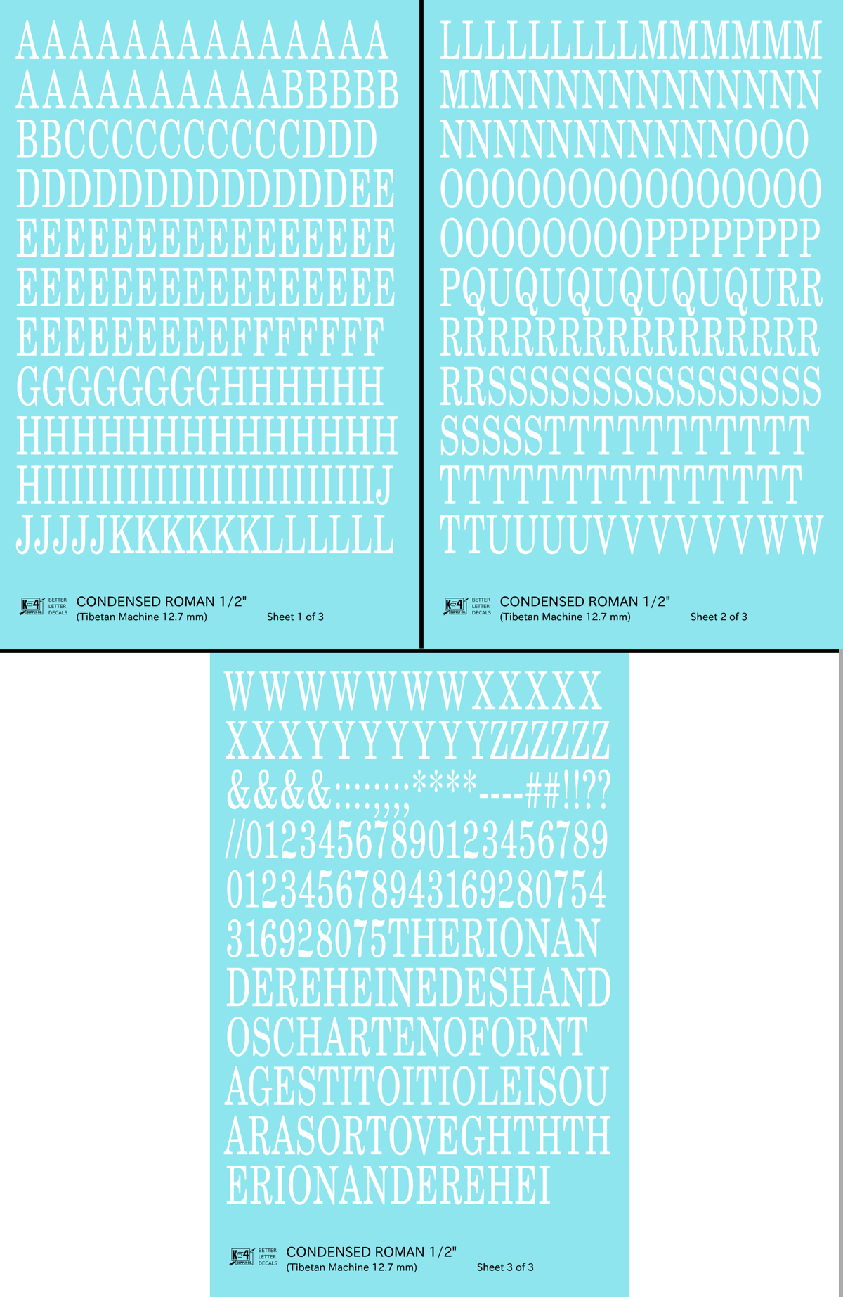 Condensed Roman Letter Number Alphabet