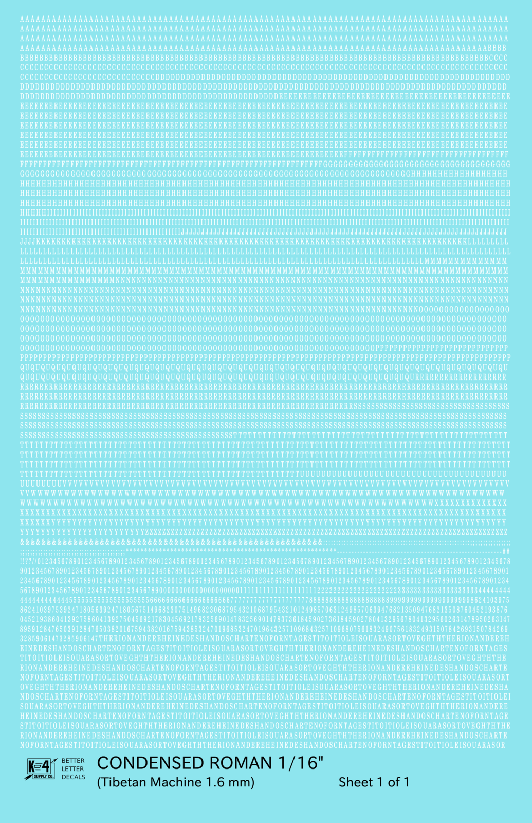 Condensed Roman Letter Number Alphabet