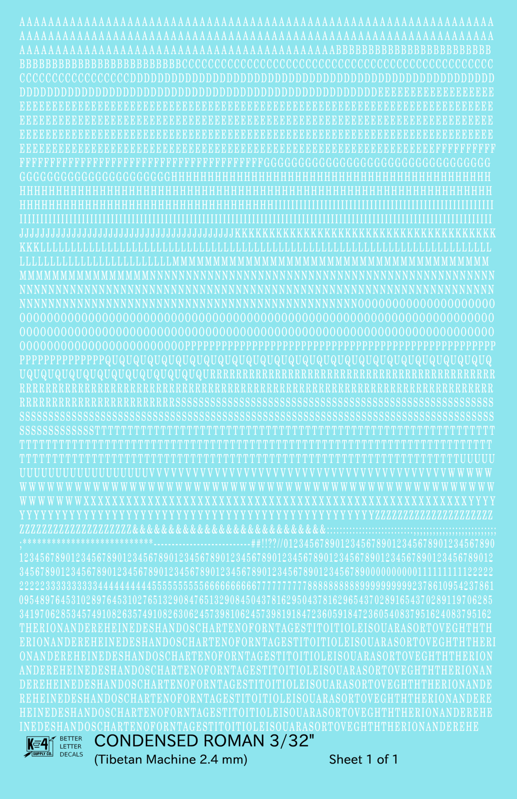 Condensed Roman Letter Number Alphabet