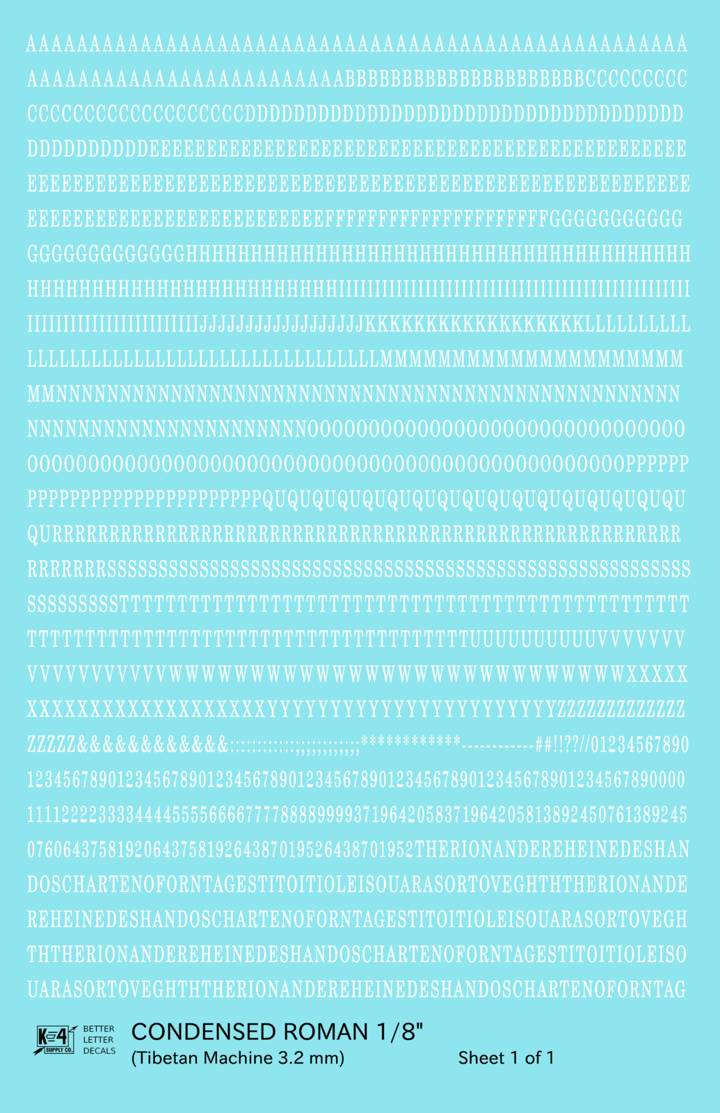 Condensed Roman Letter Number Alphabet