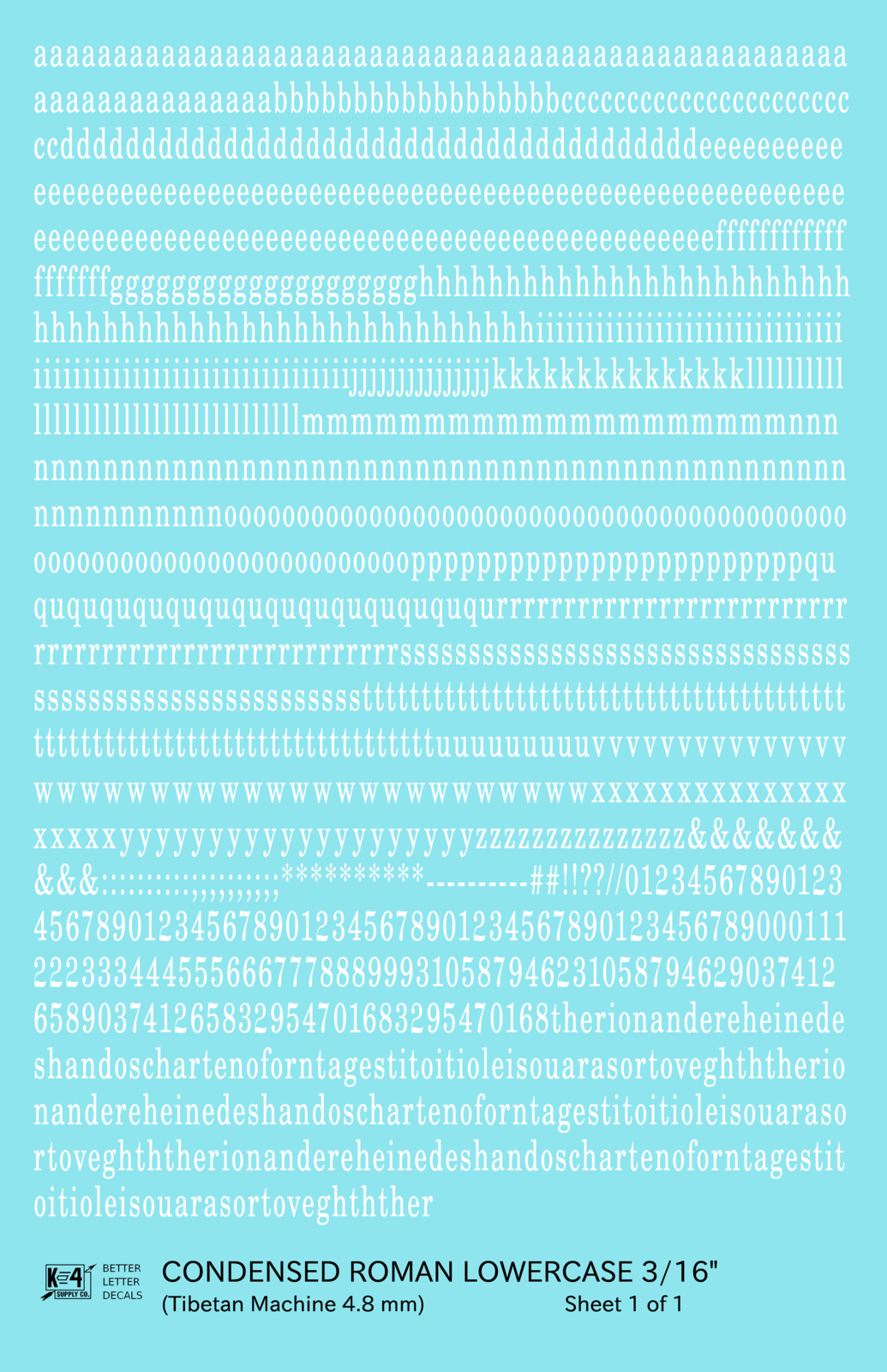 Lowercase Condensed Roman Letter Number Alphabet