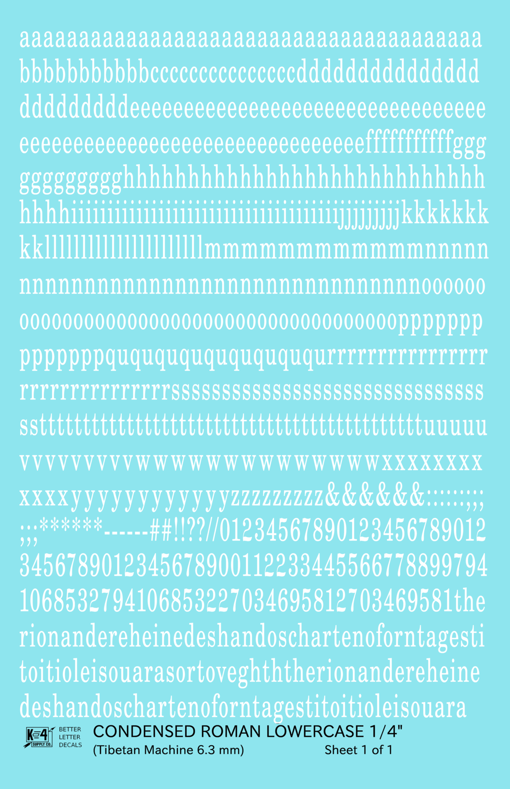 Lowercase Condensed Roman Letter Number Alphabet