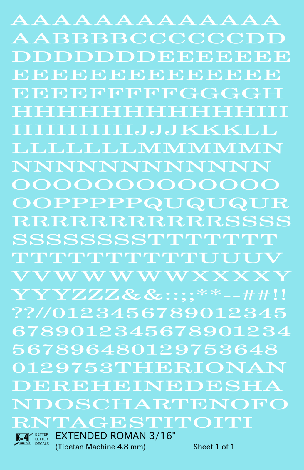 Extended Roman Letter Number Alphabet