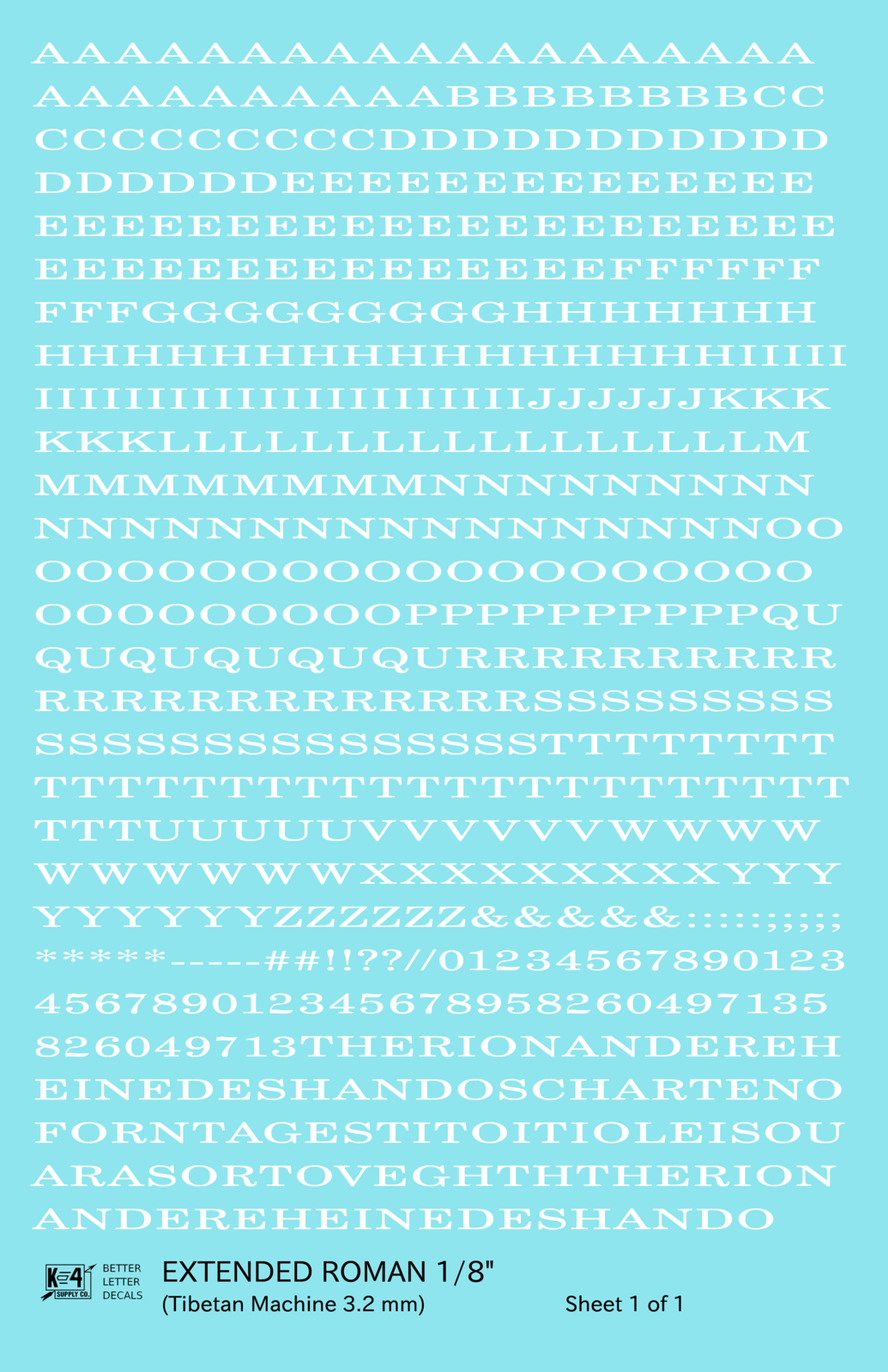 Extended Roman Letter Number Alphabet
