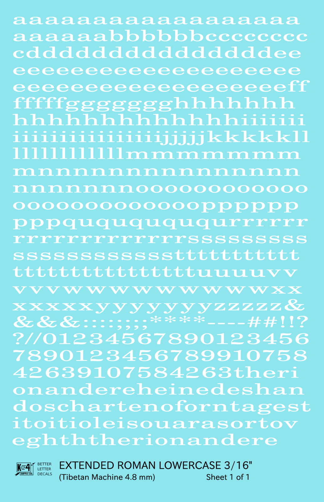 Lowercase Extended Roman Letter Number Alphabet