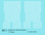 Freight Car Gothic Numbers  White 9, 7 and 4 Inch Renumber