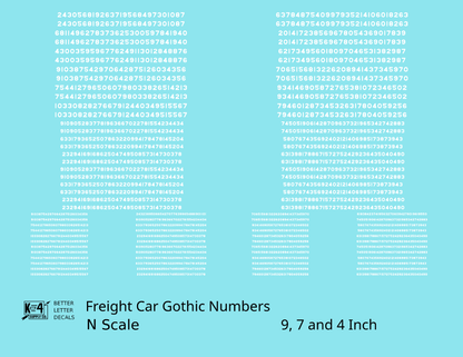 Freight Car Gothic Numbers  White 9, 7 and 4 Inch Renumber