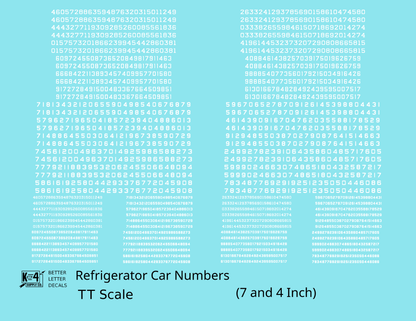 Reefer/Refrigerator Car Style Numbers  White 7 and 4 Inch Renumber