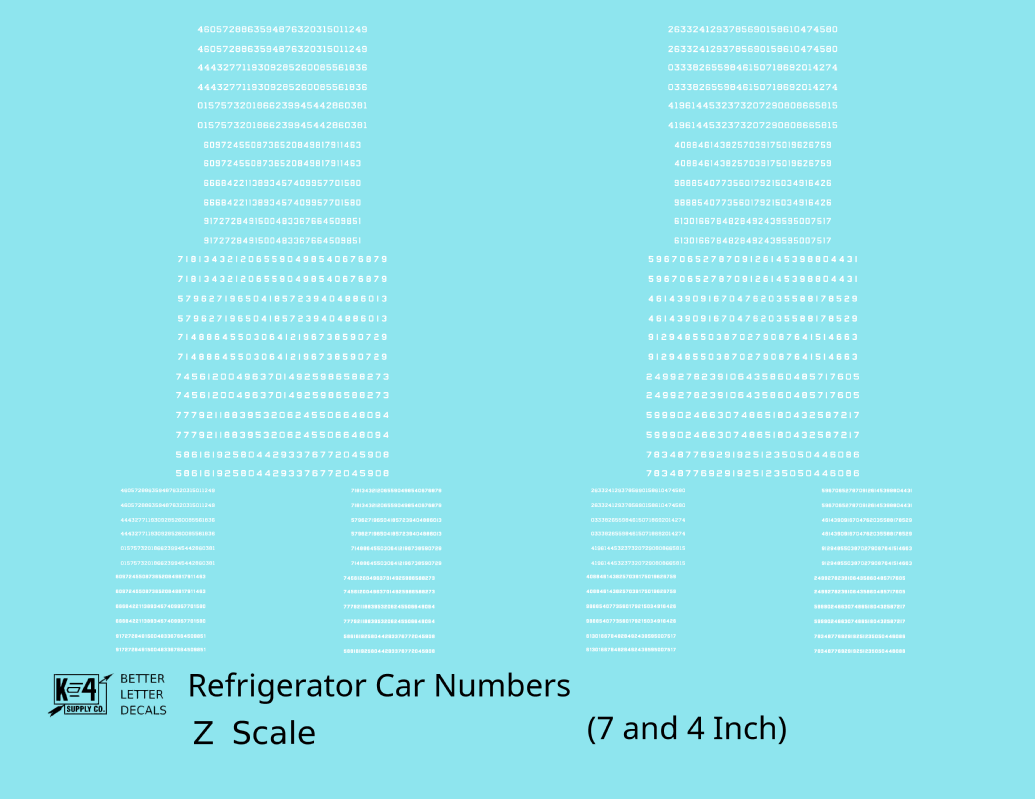 Reefer/Refrigerator Car Style Numbers  White 7 and 4 Inch Renumber