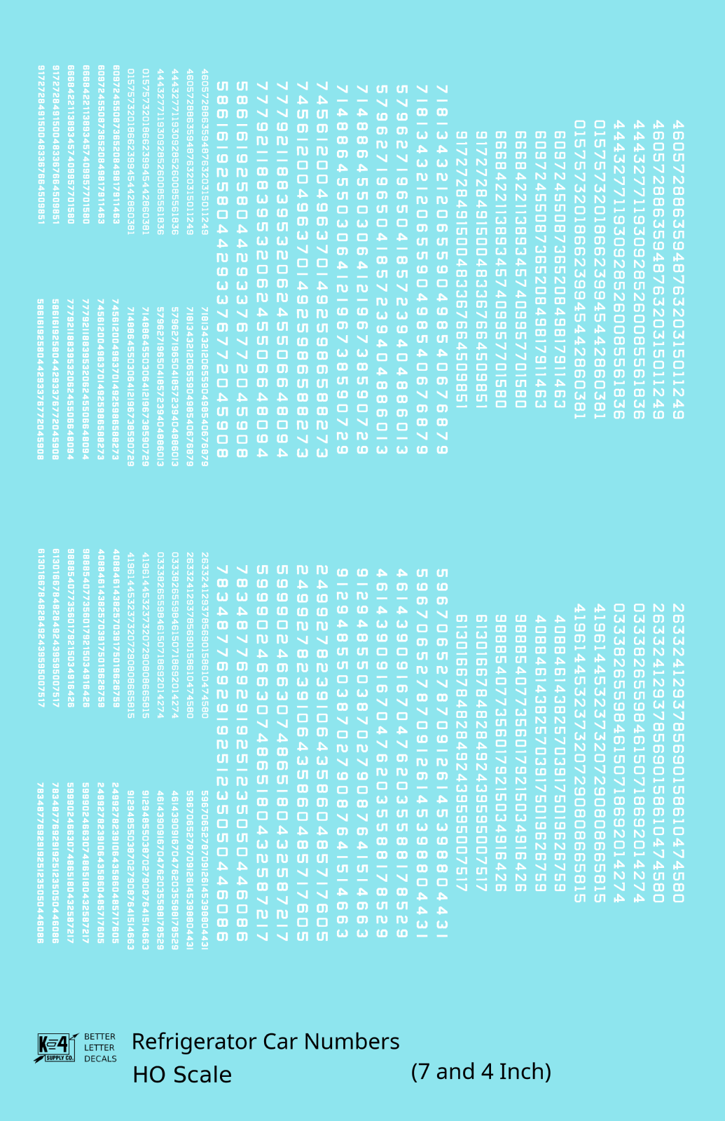 Reefer/Refrigerator Car Style Numbers  White 7 and 4 Inch Renumber