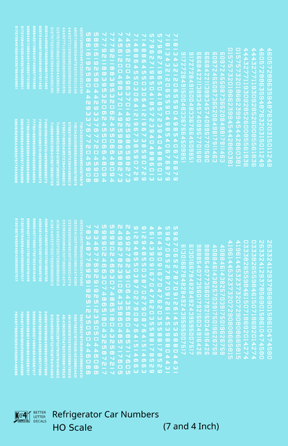 Reefer/Refrigerator Car Style Numbers  White 7 and 4 Inch Renumber