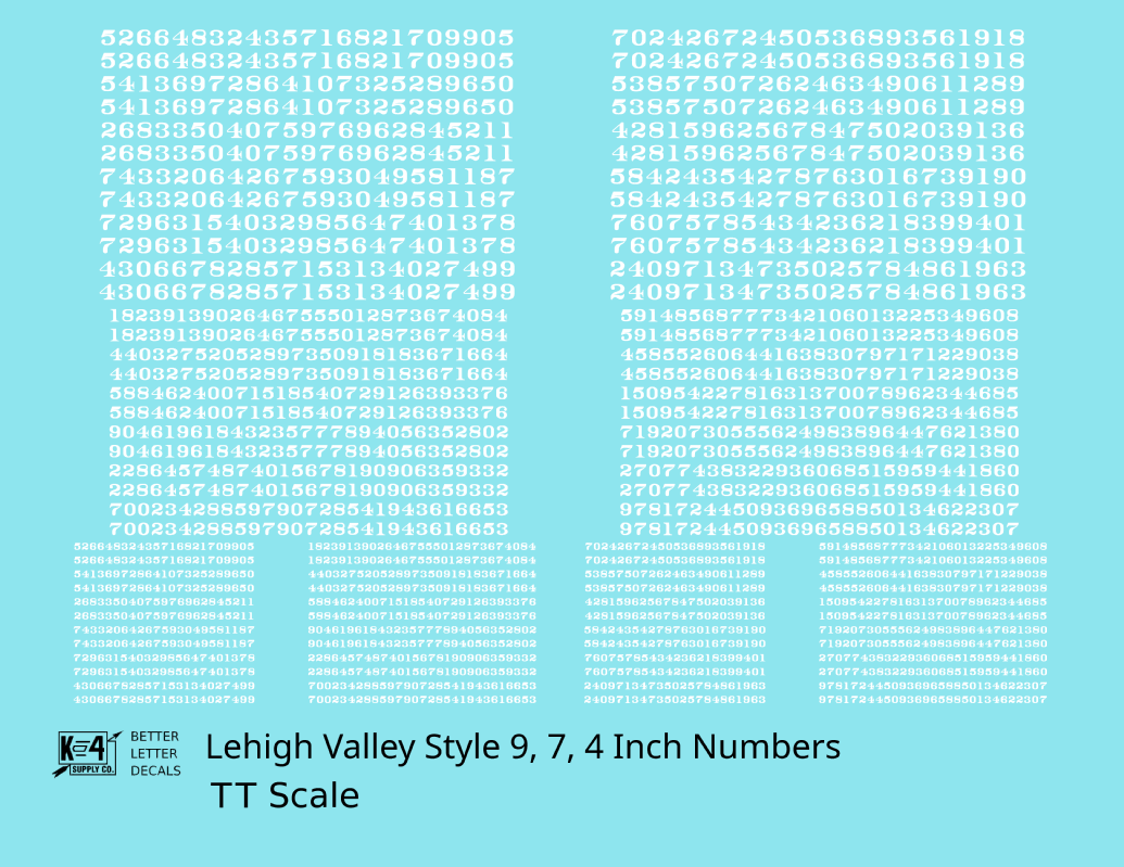 Lehigh Valley Freight Car Numbers  White 9, 7 and 4 Inch Renumber