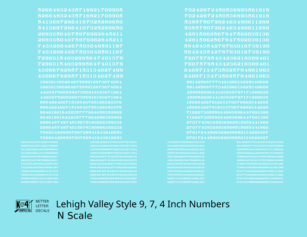 Lehigh Valley Freight Car Numbers  White 9, 7 and 4 Inch Renumber